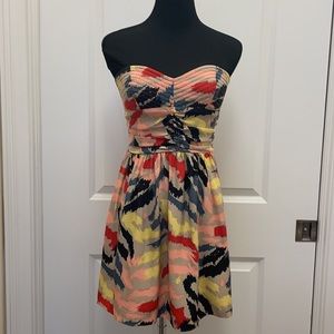 Parker strapless print silk dress, sz XS